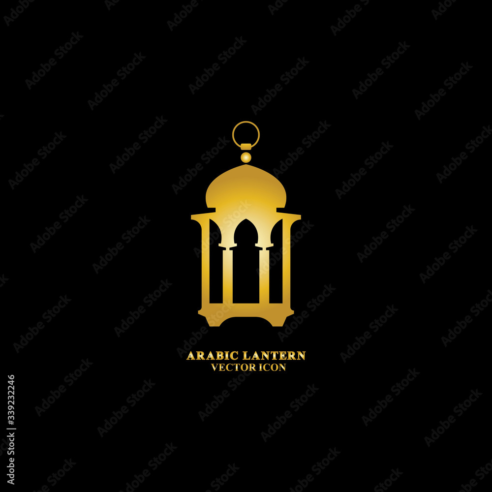 Arabic lantern flat icons set. Ramadan lantern sign for mobile application. Muslim decoration symbol. Eastern traditional culture vector illustration isolated on Black background.