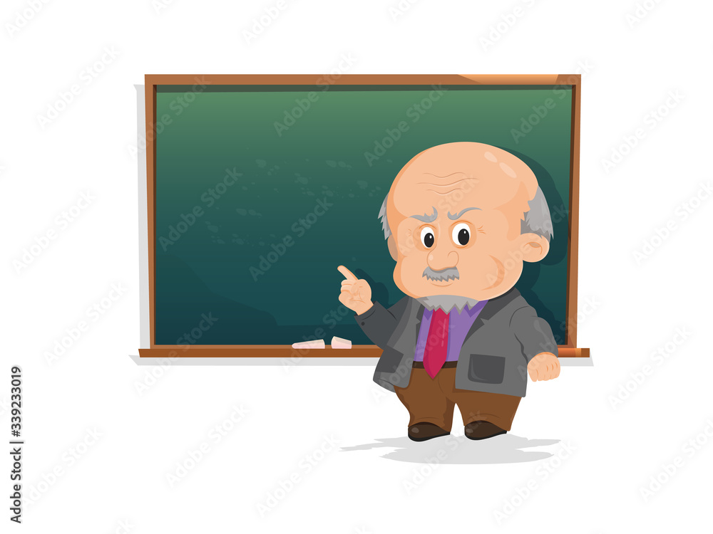 Senior teacher, professor standing in front of blackboard teaching student in classroom. Senior teacher, professor standing in front of blackboard teaching student in classroom.