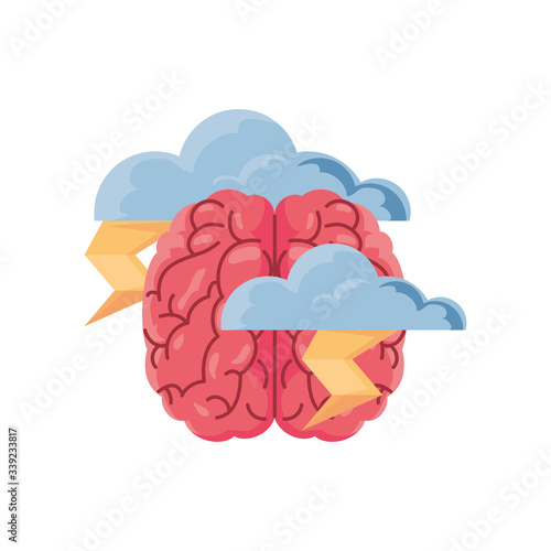 brain with rain clouds on white background