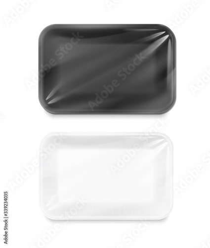 Blank and blank tray mockup container. Top view. Vector illustration isolated on white background. Template ready for your design. EPS10.	