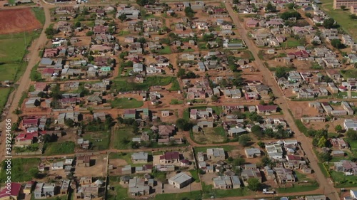 Aerial view of homes in block neighborhood of Dumbe township near Paulpietersburg, South Africa photo