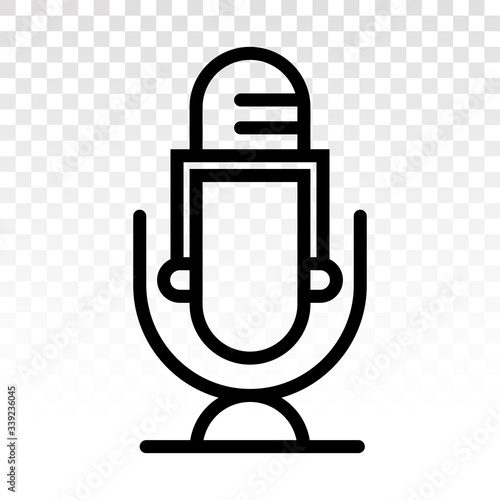 Retro microphone or audio mic vector line art icon on a transparent background.