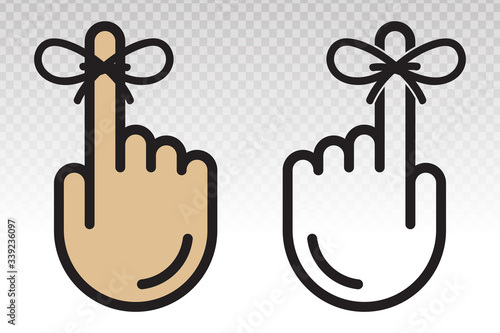 Reminder hand with tied ribbon to finger -vector flat icon on a transparent background.