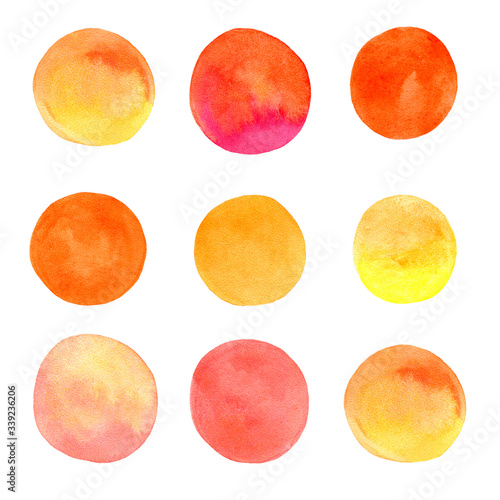 set of watercolor Orange circles Lush Lava trend color
