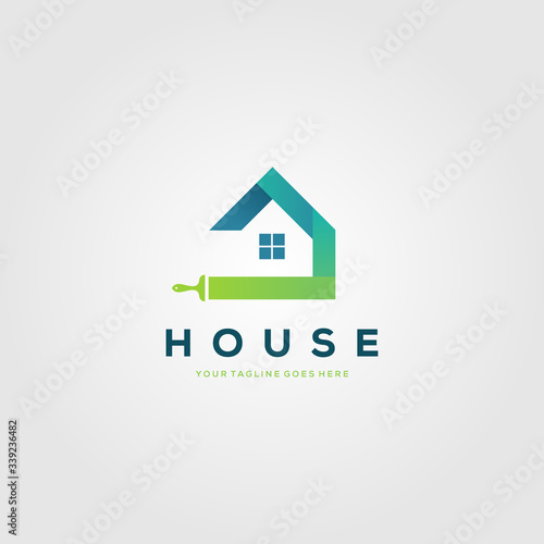 colorful paint house brushes logo creative clever vector illustration