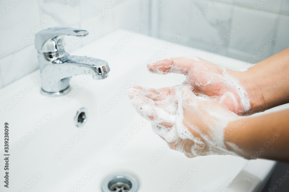 Close up Male hands washing hands with soap. for corona virus prevention. Close up Male hands washing hands with soap. for corona virus prevention.