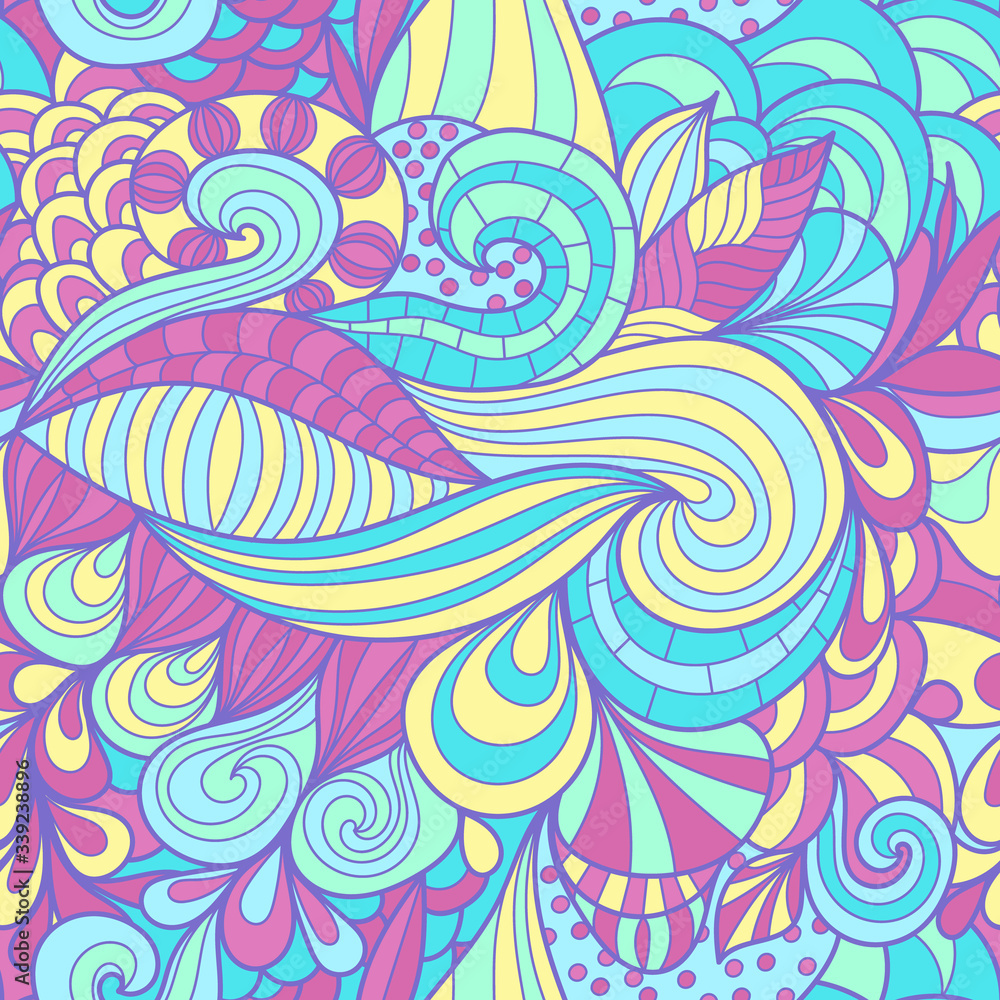 Colorful abstract seamless pattern. 60s hippie psychedelic art