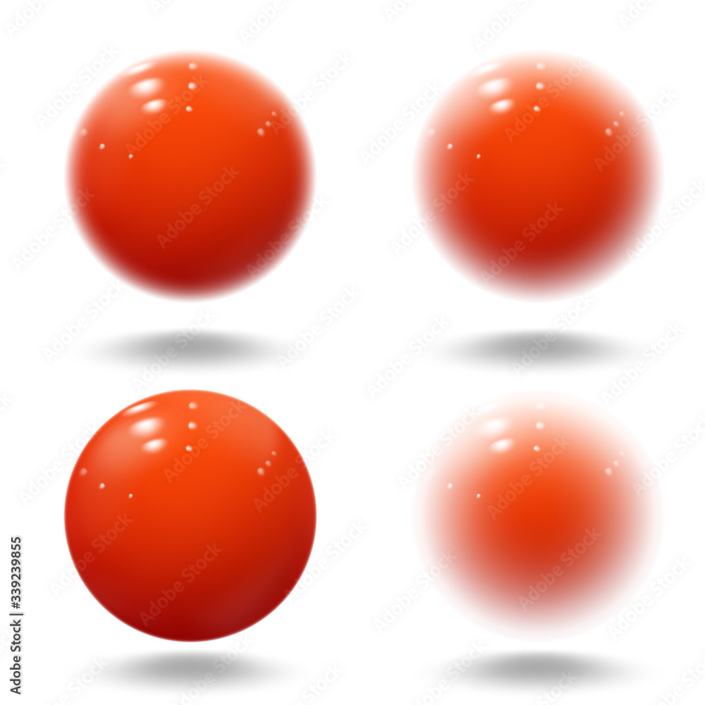 Realistic red ball. Pink blurred glossy spheres