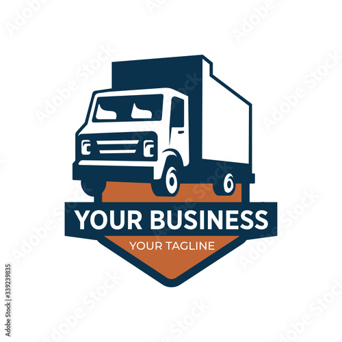 Simple minimalist cargo delivery truck logo design template