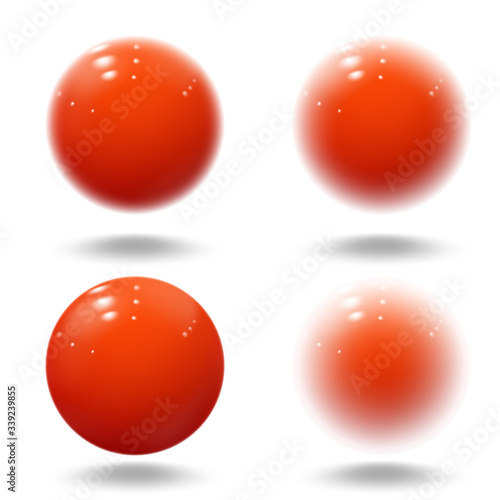 Realistic red ball. Pink blurred glossy spheres
