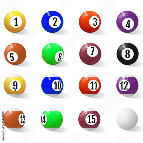 Billiard, pool or snooker balls with numbers.