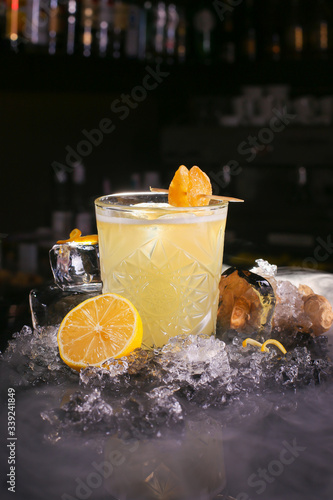 Fresh cocktail drink on dark background