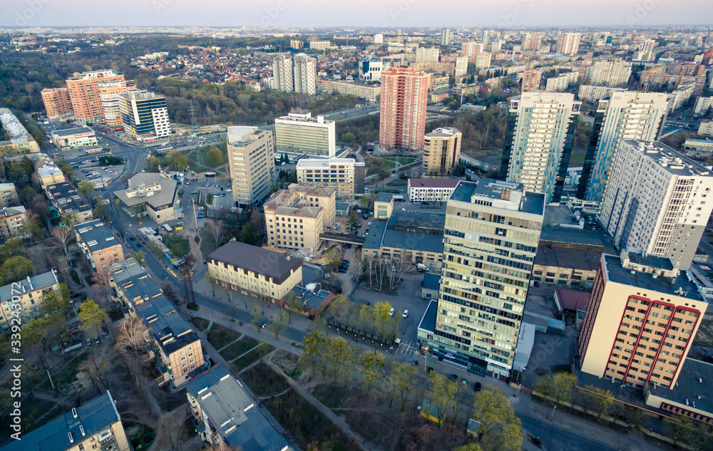Fototapeta premium aerial view to downtown Pavlovo Pole in Kharkiv, Ukraine