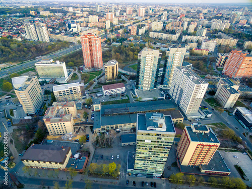 aerial view to downtown Pavlovo Pole in Kharkiv, Ukraine