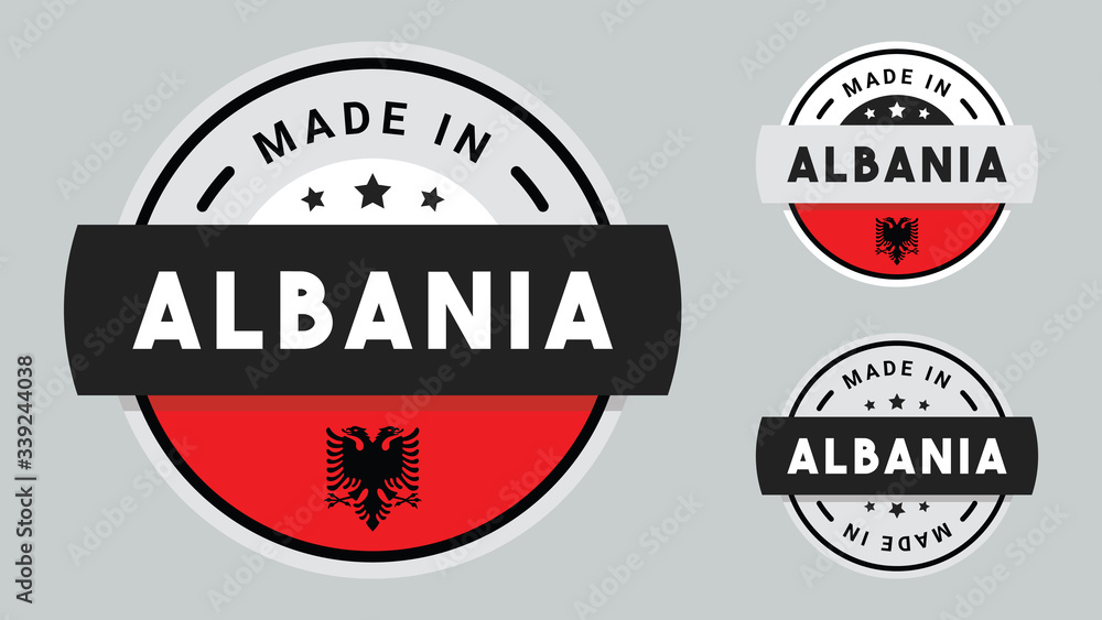 Made in Albania collection for label, stickers, badge or icon with Albania flag symbol. 