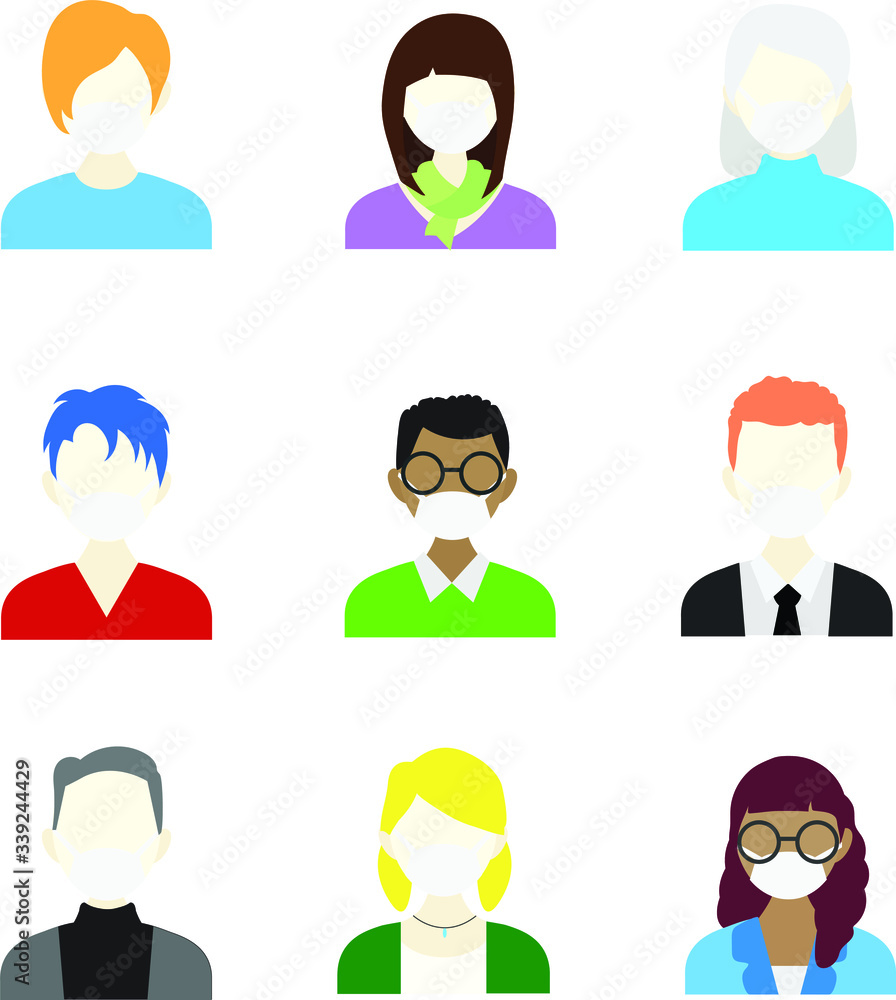 Doctors and Nurse, Health Medical Staff with face mask flat icons Doctors and Nurse, Health Medical Staff with face mask flat icons