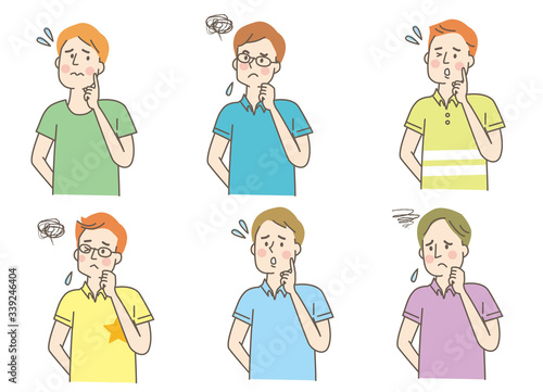 悩む　若い男性　私服　セット