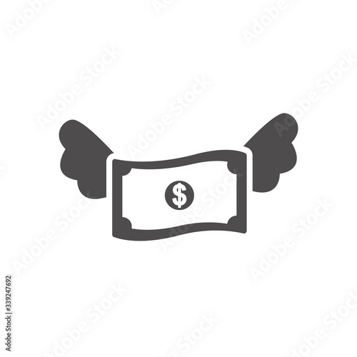 economic recession concept, money boll with wings icon, silhouette style
