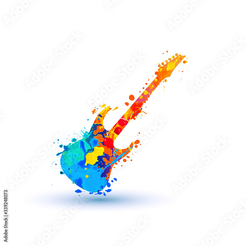 Electric guitar vector icon. Splash paint