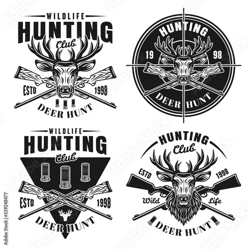 Deer hunt set of four vector hunting club emblems