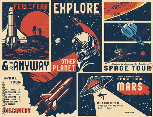 Fototapeta Vintage universe posters collection