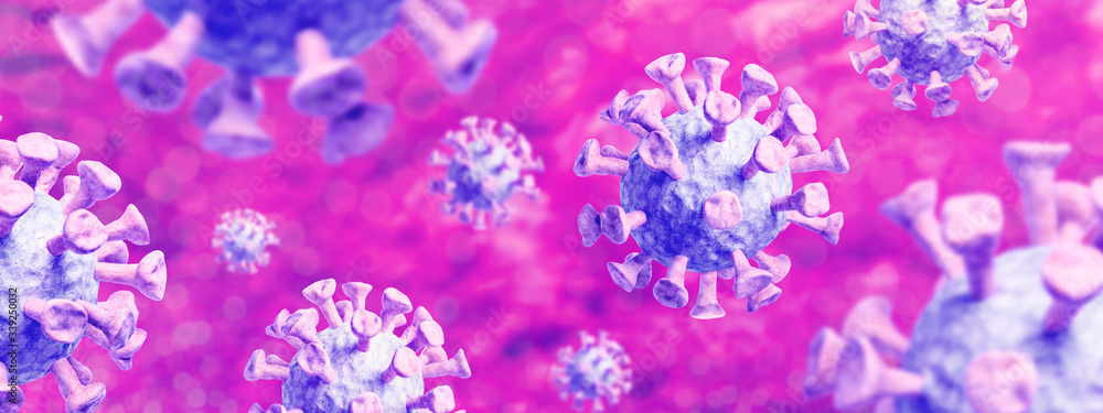 Coronavirus pandemic, banner, background - conceptual image of coronavirus disease 2019 (COVID-19), closeup with space for text