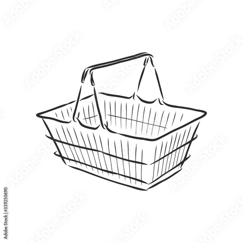 plastic shopping basket, doodle style, sketch illustration, hand drawn, vector shopping cart, vector sketch illustration