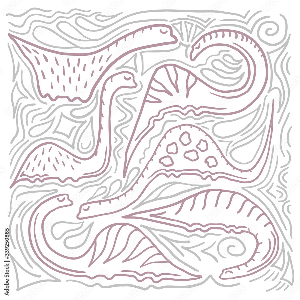 Dinosaurus set in doodle