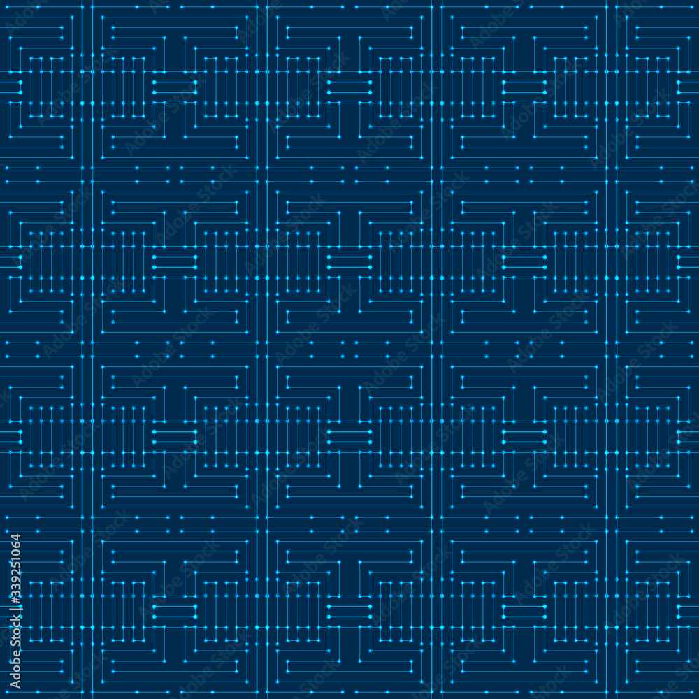 Electronic Board shining on the deep blue infinite background. High-tech pattern texture modern design. Vector illustration EPS 10.