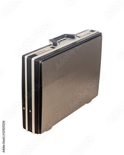 Hard black attache case for business, documents and cash money, isolated