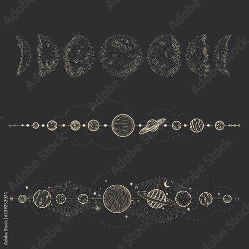 the sun and moon, the beauty of the eastern night. traditional folk spiritual elements. space objects. Vector graphics