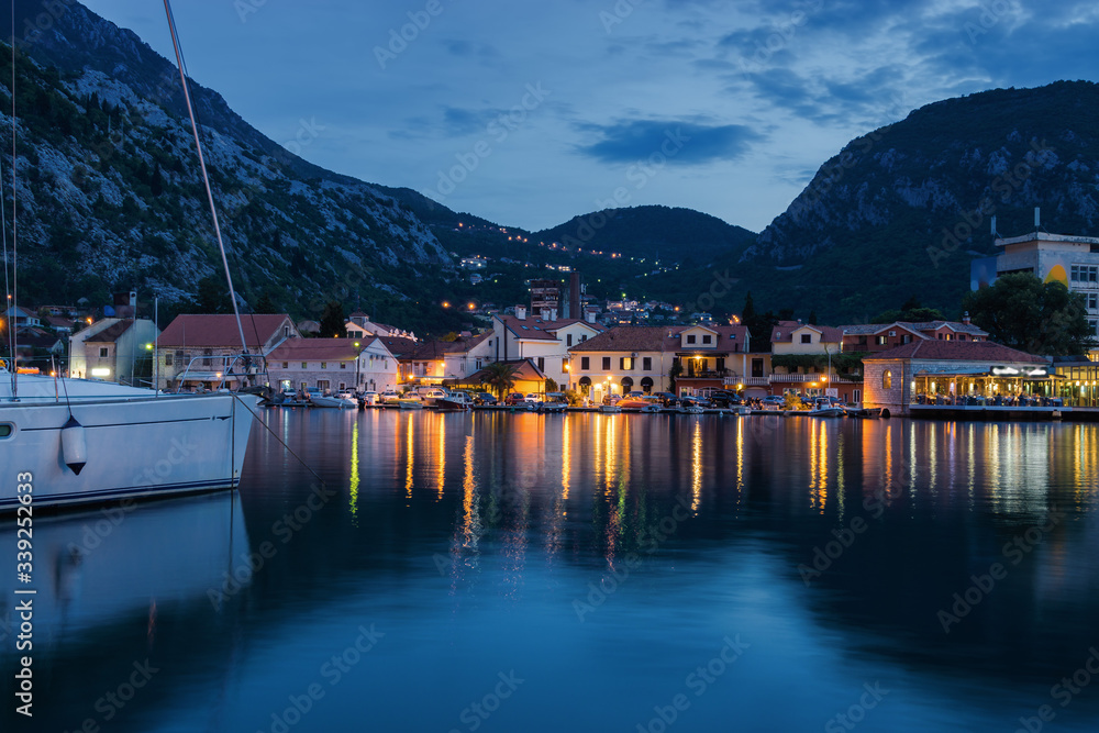 Sunset view of old tower of Kotor, Montegnegro.