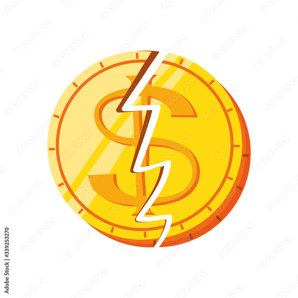broken coin on white background broken coin on white background