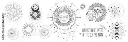 the sun and moon, the beauty of the eastern night. traditional folk spiritual elements. space objects. Vector graphics