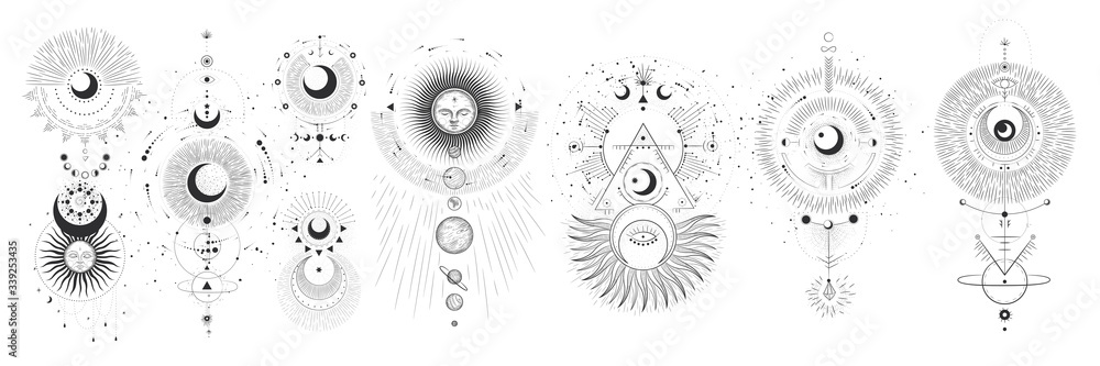 Fototapeta the sun and moon, the beauty of the eastern night. traditional folk spiritual elements. space objects. Vector graphics