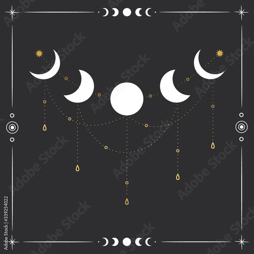 the sun and moon, the beauty of the eastern night. traditional folk spiritual elements. space objects. Vector graphics