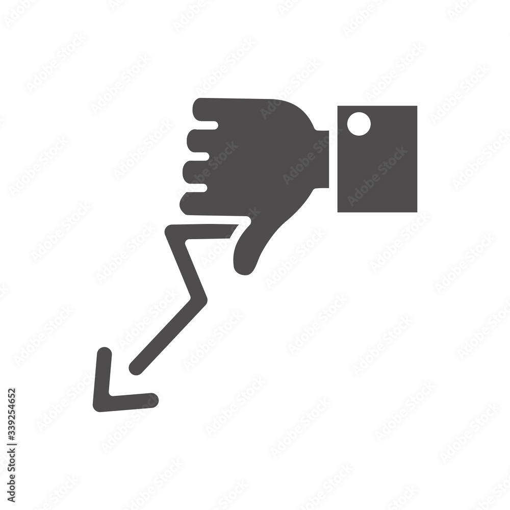 economic recession concept, hand with thumb down and financial arrow down, silhouette style