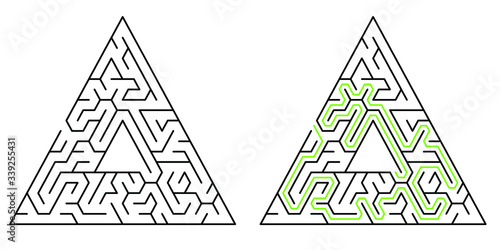 Triangular maze with solution, 20 cells wide