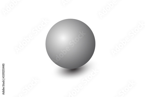 Blank metal sphere isolated on white background. Vector illustration of realistic 3d gray ball with shadow.