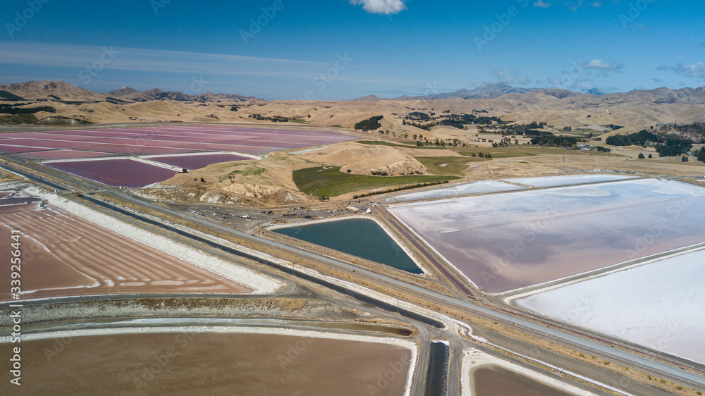 Grassmere - Pink lake in New Zealand.  The lake is used for the production of salt. 