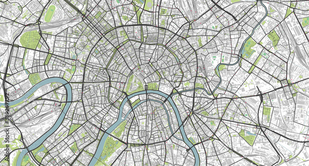 Detailed vector map of Moscow, Russia