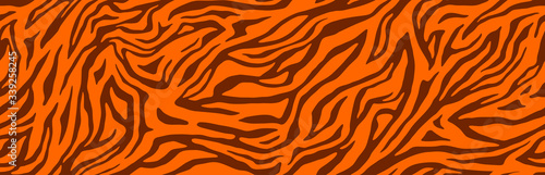 Tiger stripes pattern, animal skin, line background.  Wild life wallpaper. Vector seamles texture.