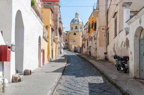 Fototapeta Naklejka Na Ścianę i Meble -  nice narrow street and colored building in Procida near Naples, Italy