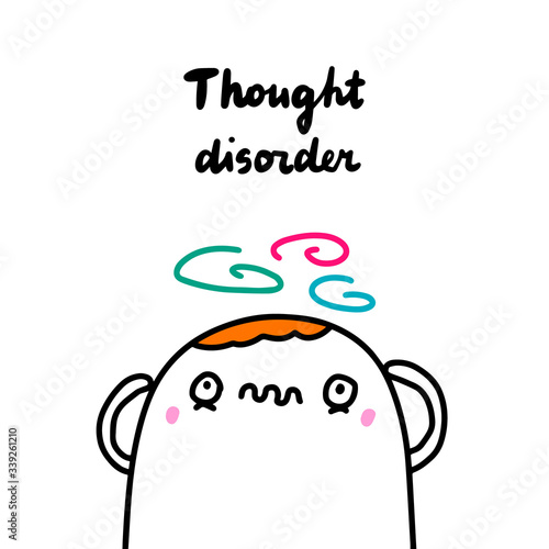 Thought of death symptom of schizophrenia man expressive in cartoon comic style hand drawn