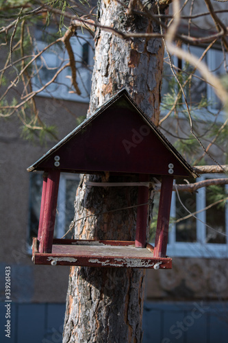 little birdhouse birdhouse on a tree roof crumbs dove tit sparrow