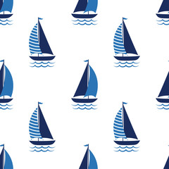 Papier peint photo Vagues de la mer patrons Bateaux mignons motif marin blanc  © StockVector