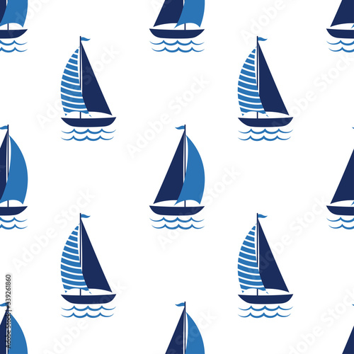 boat cute seamless pattern on white background