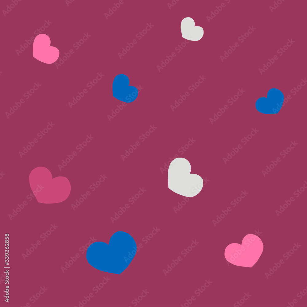 Pattern with hearts on a purple background. It can be used for packaging, prints, clothes. Valentine's Day Greeting Card