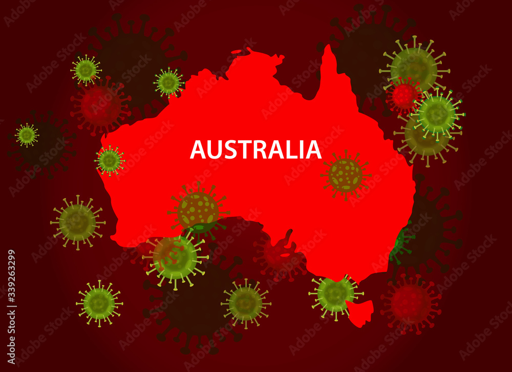 Australia map with covid19 virus concept. Coronavirus is spread to all