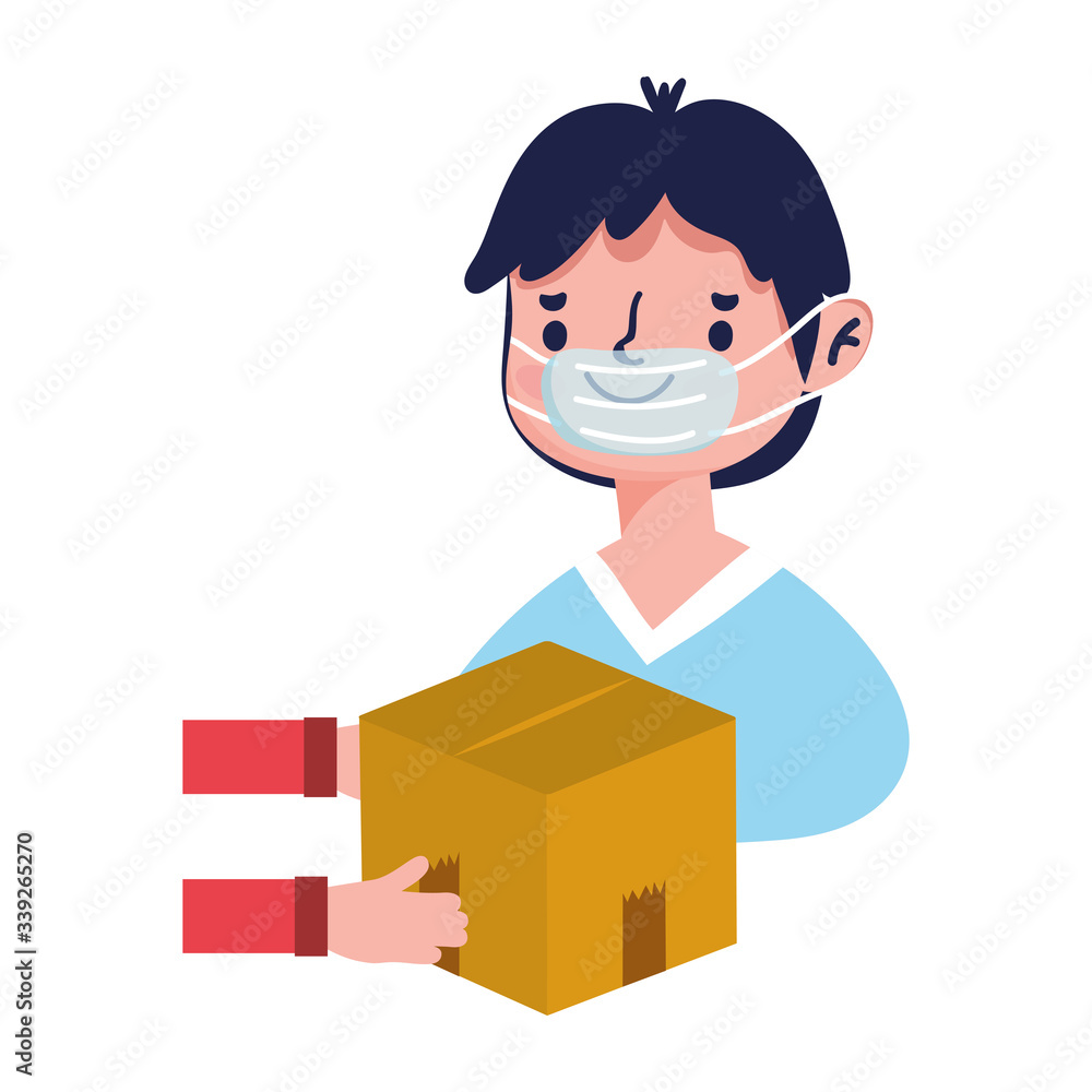 young man receiving cardboard box delivery ecommerce online shopping covid 19 coronavirus young man receiving cardboard box delivery ecommerce online shopping covid 19 coronavirus